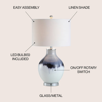 Mia 27" Glass/Metal LED Table Lamp - JONATHAN Y